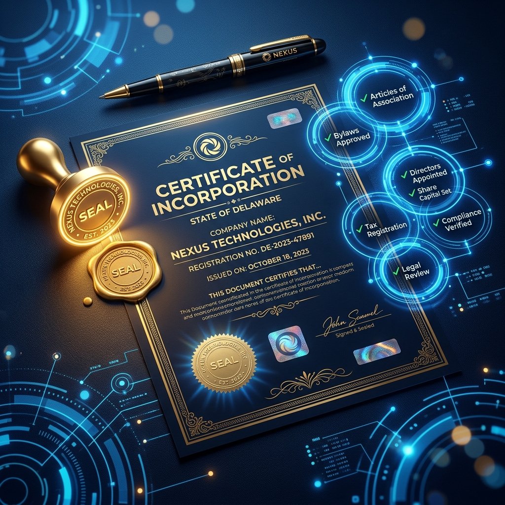 Certificate of Incorporation on a desk after company registration